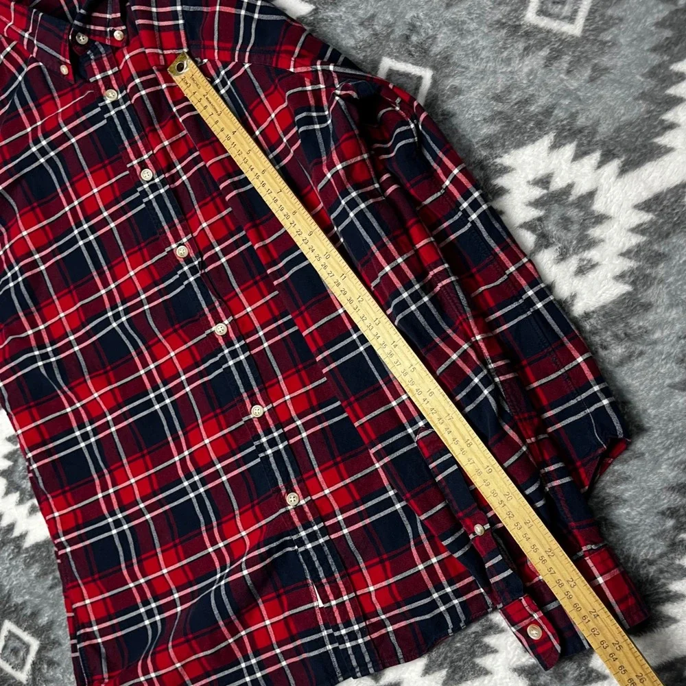 J.Crew Vintage Oxford Plaid Shirt Red Navy White Tailored Mens Large L